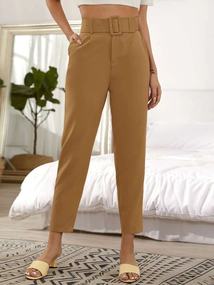 Self Tie Cropped Tailored Pants | SHEIN