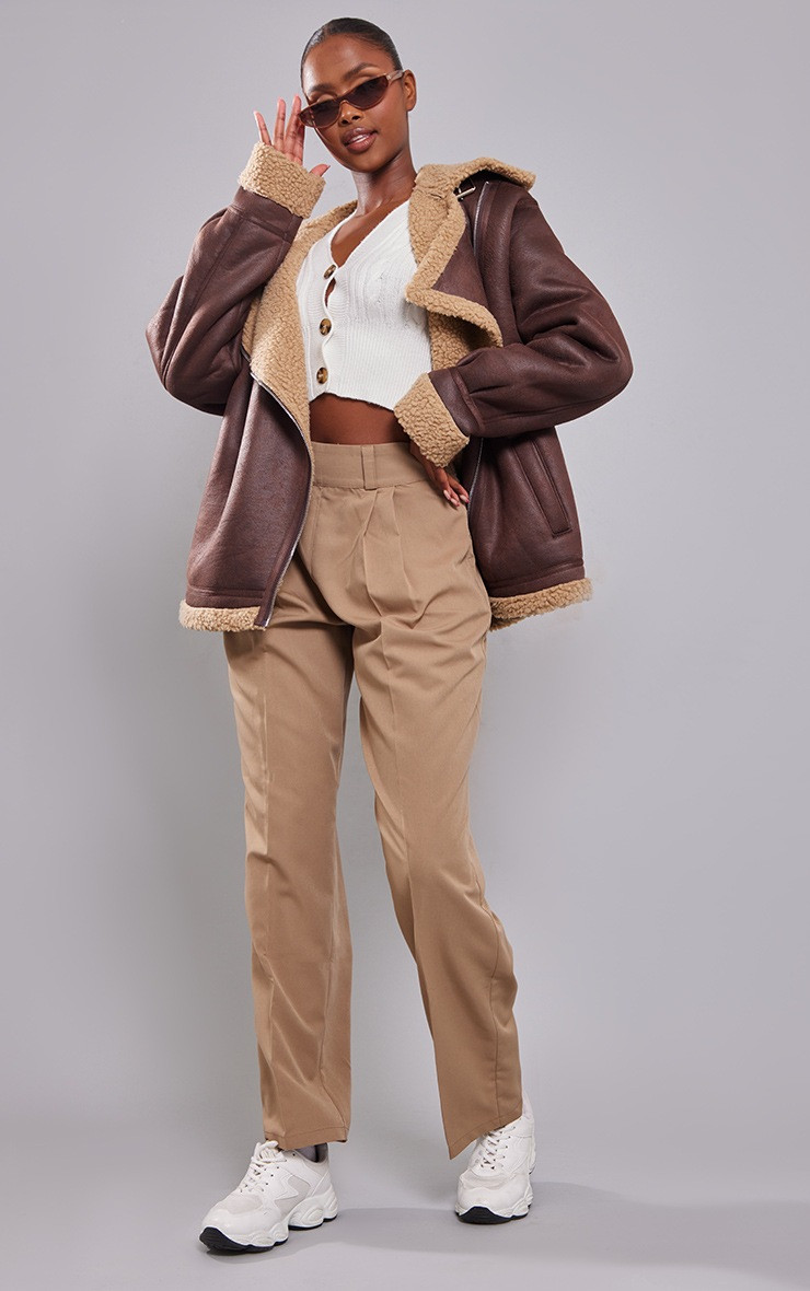 Mocha Peach Skin Balloon Oversized Pants | PrettyLittleThing US
