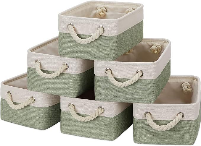 Temary Small Storage Baskets Small Fabric Bins for Closet, 6 Pack Decorative Storage Boxes with R... | Amazon (US)