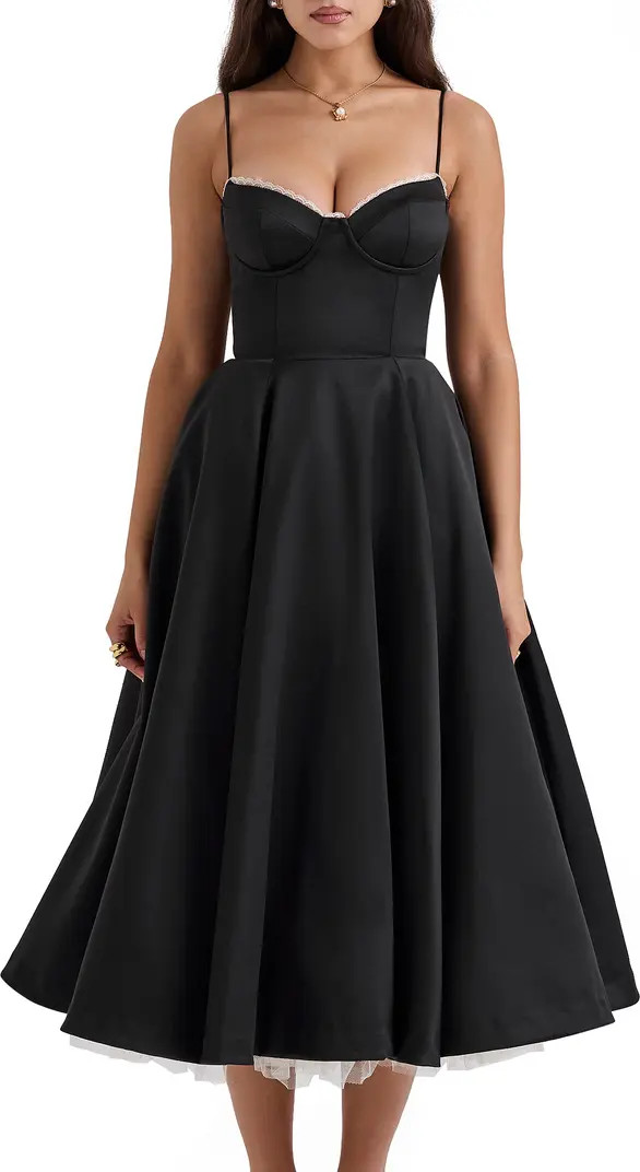 HOUSE OF CB Mademoiselle Bustier Stretch Satin Midi Dress | Nordstrom | Nordstrom