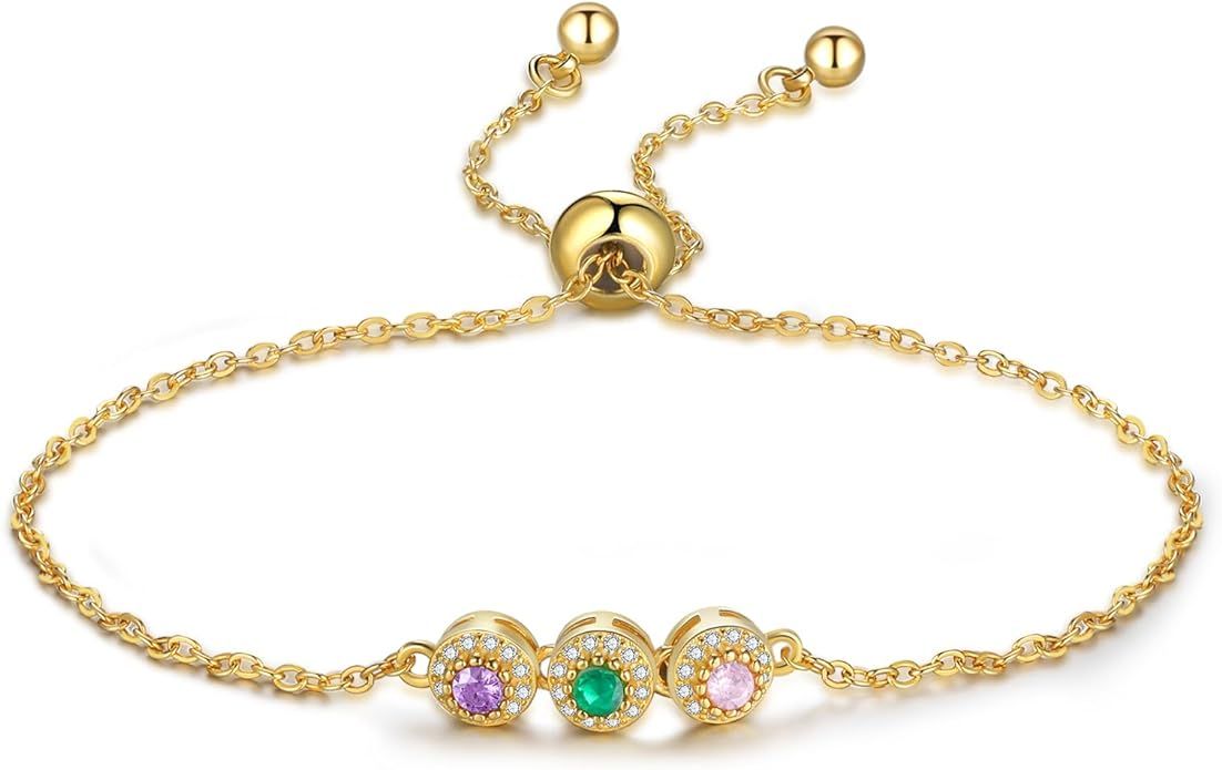 Zeekisfia Personalized Gold Birthstone Bracelet - Custom Bracelet with 3/4/5 Birth Stones Mother'... | Amazon (US)