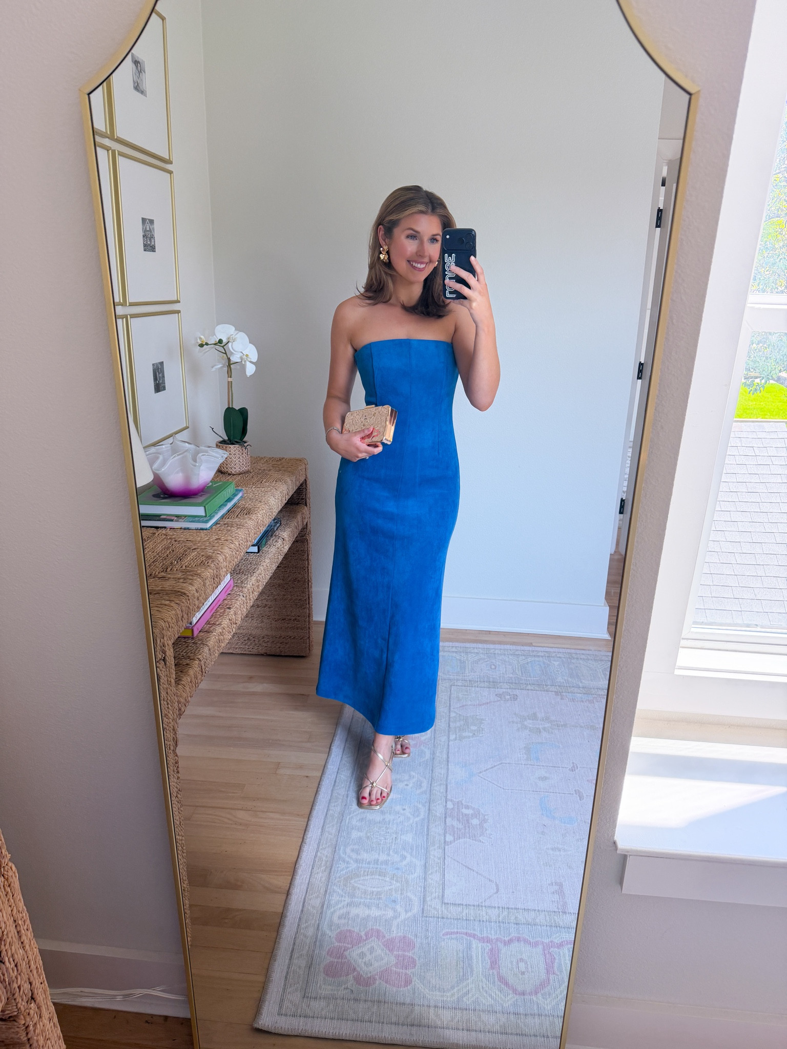 Fab suede midi dress for a cocktail event! Wearing a S