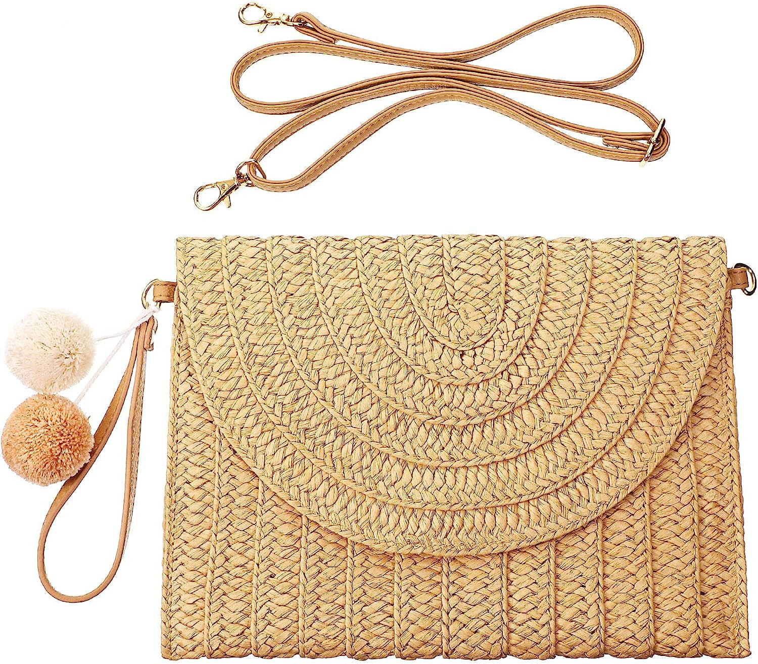 Frienda Straw Shoulder Bag Straw Clutch Straw Crossbody Bag Casual Beach Straw Handmade Bag for W... | Amazon (US)