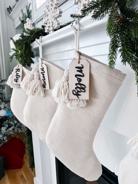I love the simplicity of our stockings this year. Sometimes I feel like holiday decorations can feel so busy and messy in a home but these really help the space feel sleek and clean. And I love the little name tags that can easily be switched out if you ever decide to change out your stockings so that you can donate them.