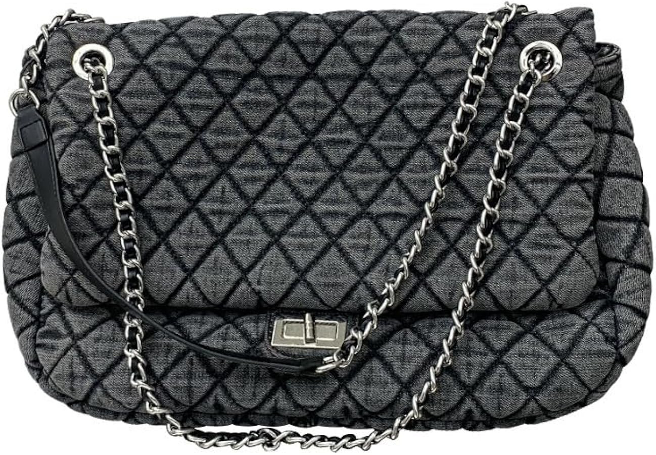 Women's Grey Casual Diamond Checker Denim Retro Fashion One Shoulder Handbag | Amazon (US)