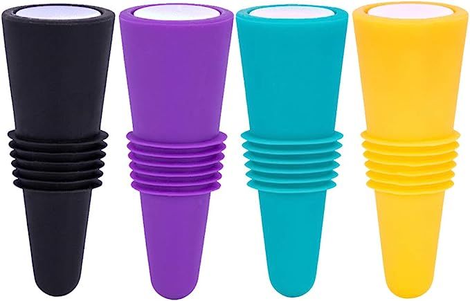 Wine Stoppers for wine bottles,FEIPUKER Colorful Silicone + Stainless Steel Wine Stopper,Wine Out... | Amazon (US)