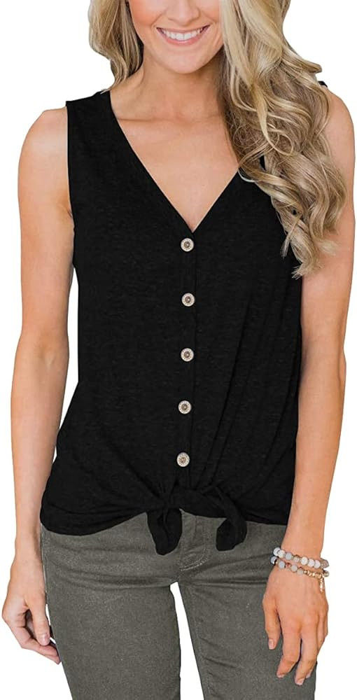 Barlver Women Tie Knot Button Down Shirts Summer Henley Tank Tops Casual Sleeveless Blouse Cotton... | Amazon (US)