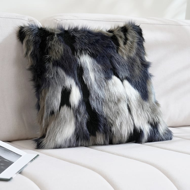 Modern Blue and Gray Faux Fur Throw Pillowcase Black velvet Throw Pillow Cover | Homary