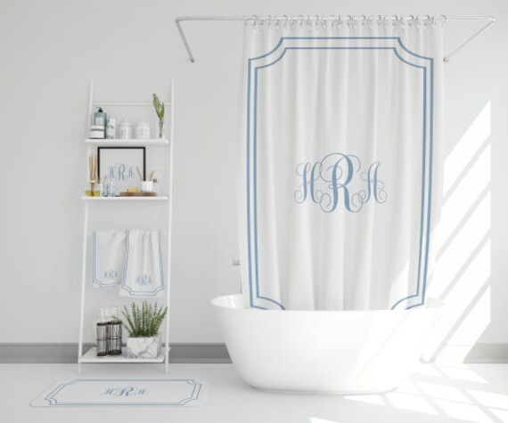 Custom Monogram Bathroom Set | Monogrammed Shower Curtain | Bath Mat and Bath Towel | Personalize... | Etsy (US)