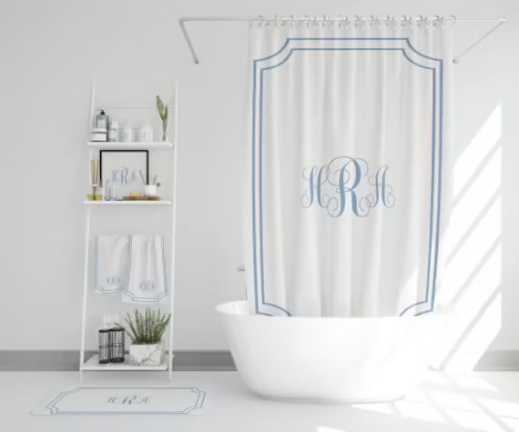 Custom Monogram Bathroom Set | Monogrammed Shower Curtain | Bath Mat and Bath Towel | Personalize... | Etsy (US)