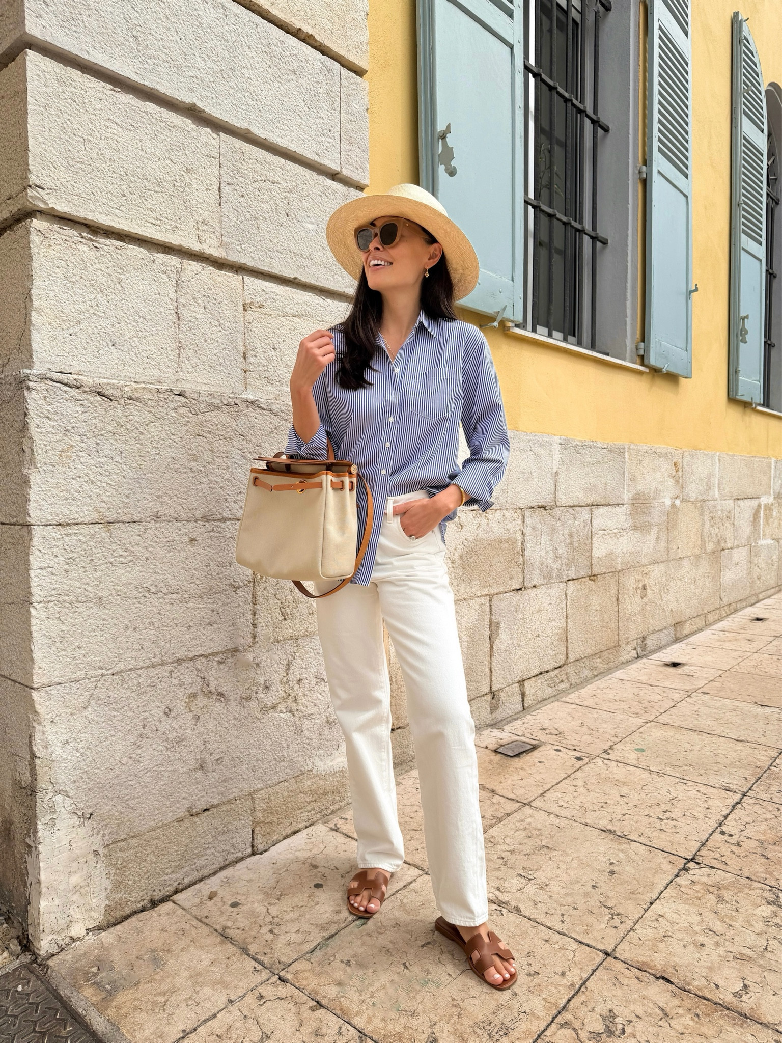 Classic stripe button down and white jeans.

#LTKootd #LTKstorytime #LTKSeasonal
