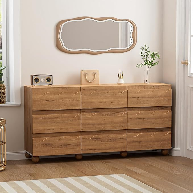 Anbuy 9 Drawers Dresser for Bedroom, Scalloped 63" Wide Modern Chest of Drawers with Hidden Handl... | Amazon (US)