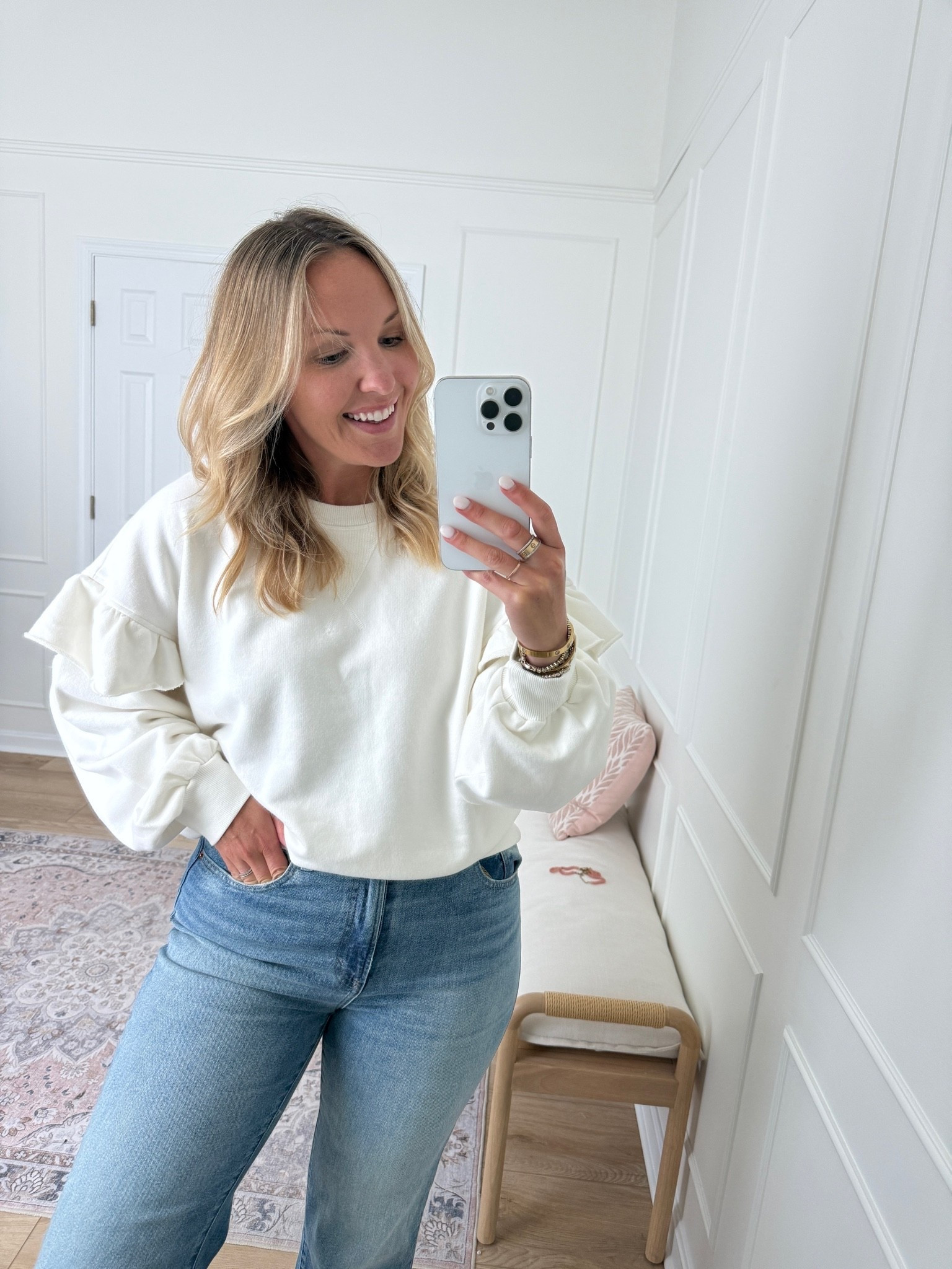 Love the flutter sleeve details! Wearing a med

#LTKSeasonal #LTKMidsize
