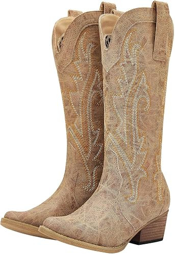 HISEA Rollda Cowboy Boots for Women Western Cowgirl Boots Mid Calf | Amazon (US)