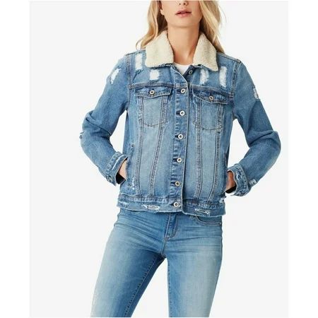 Jessica Simpson Womens Distressed Jean Jacket Blue X-Small | Walmart (US)