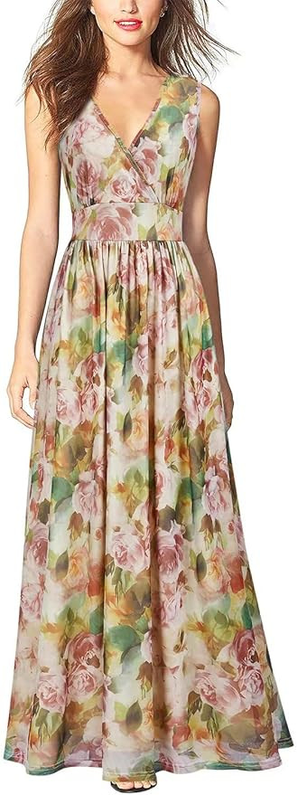 WOOSEA Women Sleeveless Deep V Neck Mesh Loose Plain Long Maxi Casual Dress | Amazon (US)