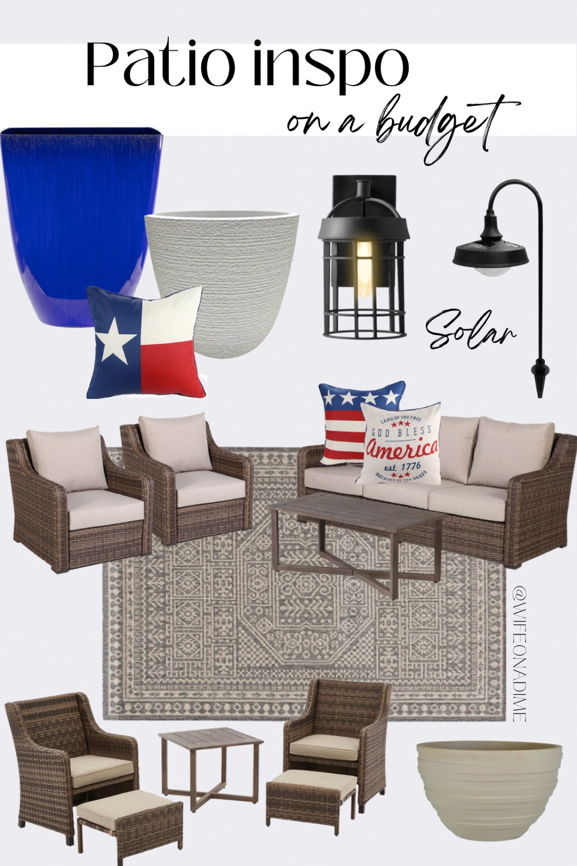 Affordable Walmart patio finds. #ad #walmarthome #walmart #iywyk @walmart #outdoorrug #solarlights #planter #july4th #fourthofjuly #patrioticdecor #outdoorpillow 

Summer, summer finds, summer favorites, summer porch, summer decor, summer outdoor inspiration, outdoor decor, porch finds, porch favorites, porch inspiration, porch decor, porch furniture, black planters, black porch swing, woven hanging planter basket, Texas pillow, USA pillow, outdoor rug, wicker outdoor lantern, welcome half moon doormat, outdoor door mat, porch wall light, porch sconces, wood stump accent table, throw pillow, outdoor pillow, Modern home decor, modern planter pot, black pot, plant pot, black home decor, affordable patio set, affordable outdoor furniture set, Black patio furniture, modern patio furniture, arhaus dupe, crate and barrel dupe, Serena and Lily dupe

#LTKhome #LTKSeasonal #LTKsalealert