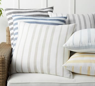 Leandra Striped Reversible Indoor/Outdoor Pillow | Pottery Barn (US)