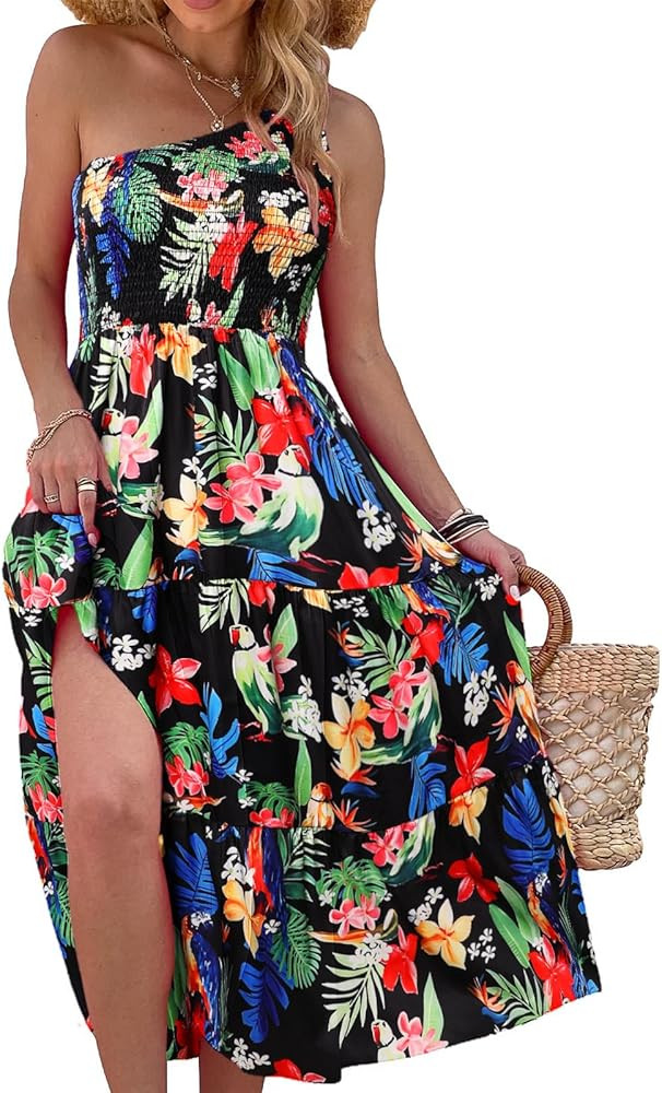 Women's One Shoulder Summer Casual Dresses Beach Vacation Travel Boho Sleeveless Smocked Maxi Lon... | Amazon (US)