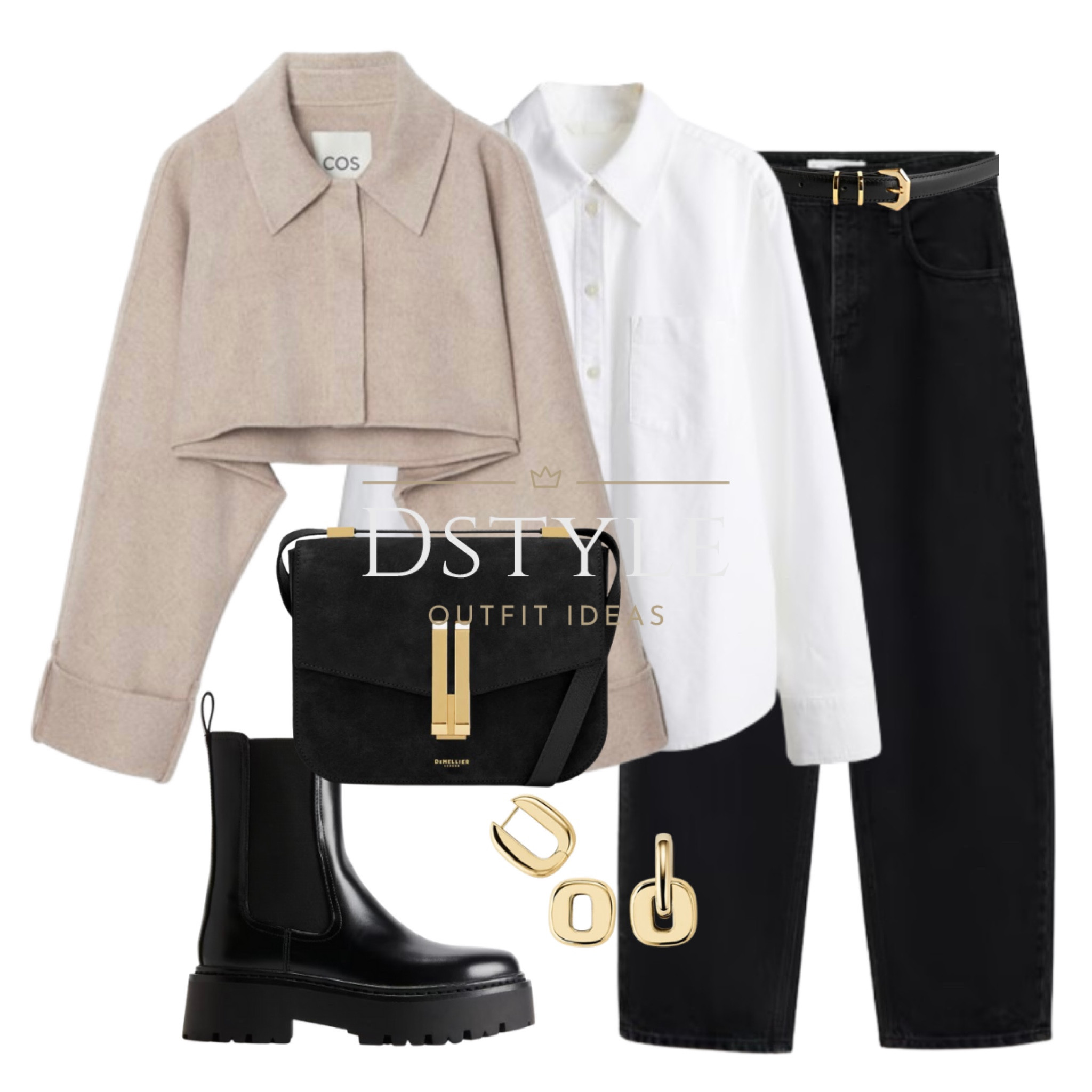 Beige cropped wool jacket, white shirt, black balloon jeans, black leather belt, black chunky chelsea boots, black suede bag.
Neutral look, fall outfit, workwear

#LTKStyleTip #LTKWorkwear #LTKItBag