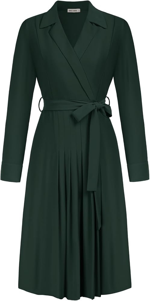 GRACE KARIN Women's Long Sleeve Fall Collared Work Dresses V Neck Business Midi Casual A-line Dre... | Amazon (US)