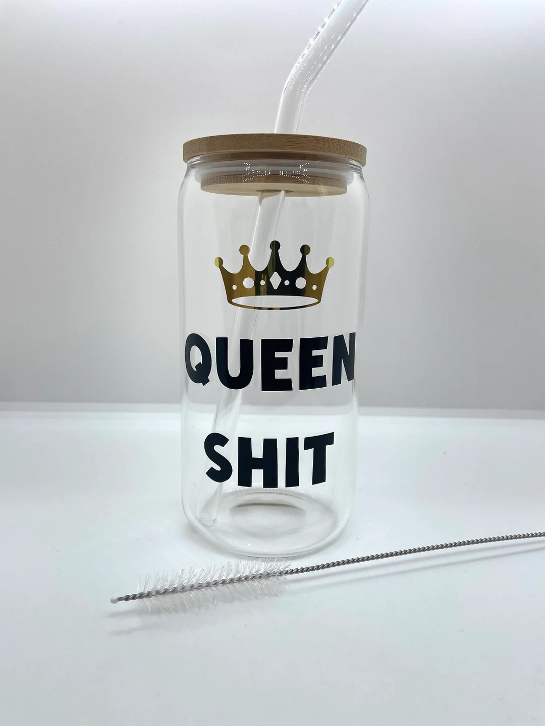 Queen S**t - Glass Cup - Cup With Lid and Straw - Custom Cup - Coffee Lover | Etsy (US)