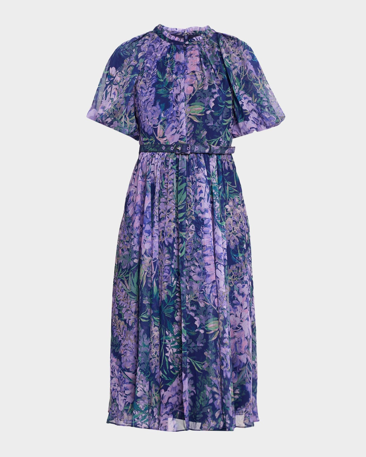 Marisol Floral-Print Pebbled Chiffon Midi Dress | Neiman Marcus