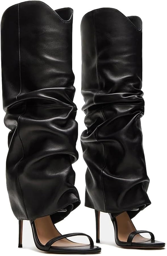 Slouchy Knee High Boots for Women Open Toe High Heel Sandals Boots Pull On Long Fashion Stiletto ... | Amazon (US)