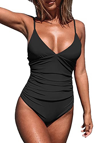 CUPSHE Women's One Piece Swimsuit Tummy Control V Neck Bathing Suits XL Black | Amazon (US)