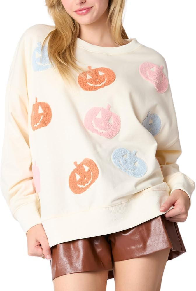 Women Halloween Sequin Sweatshirt Spooky Season Funny Graphic Pumpkin Ghost Shirts Long Sleeve Ha... | Amazon (US)