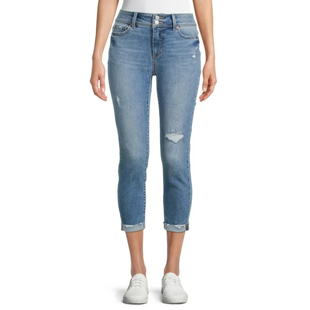 Time and Tru Women's 2-Button Stretch Denim Capri Pants | Walmart (US)