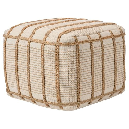 Jaipur Living Remsen Coastal Beach Cream Cotton Braided Jute Square Pouf | Kathy Kuo Home