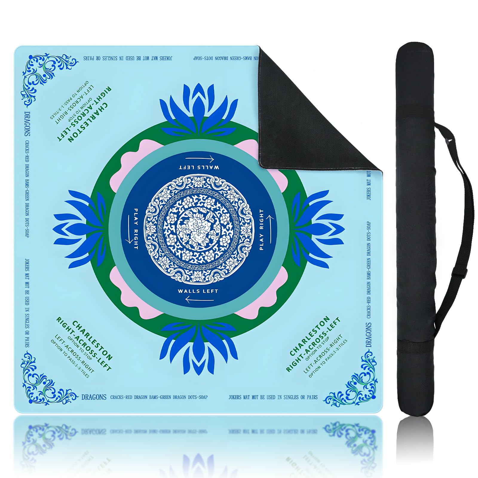 Blue Mahjong Mat for Table, American Mahjong Mat with Printed Rules, 31.5" x 31.5", Anti-Slip, No... | Amazon (US)