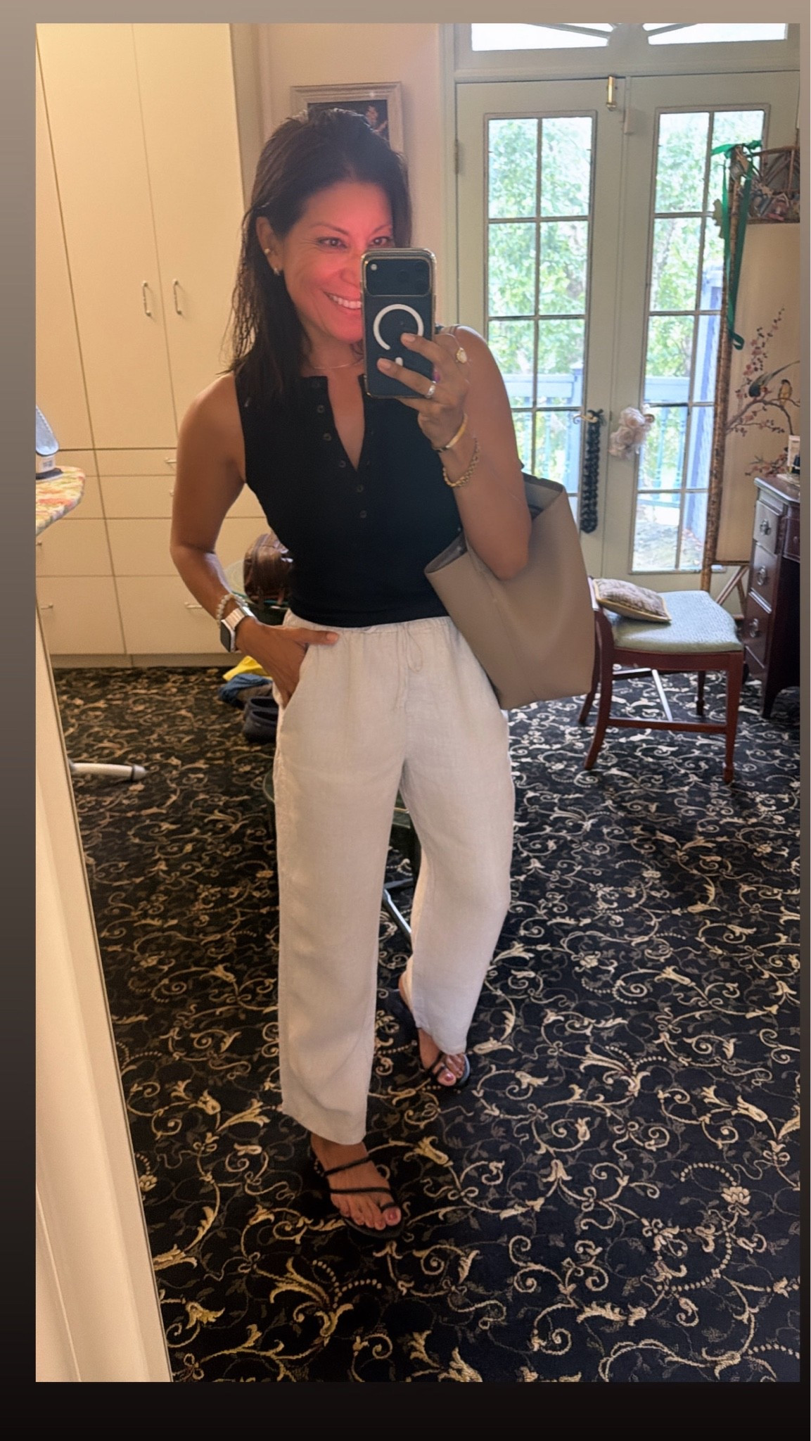 Outfit of the evening 

Linen pants xs 
Henley tank xs 
Both Banana Republic 

Summer outfit over 50

#LTKOver40 #LTKPetite #LTKSeasonal