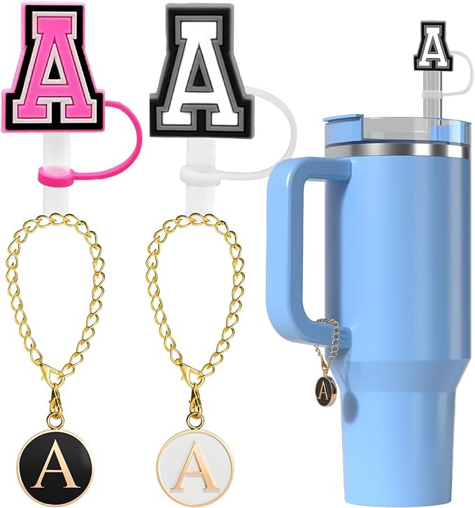 Utuichuo 10mm Straw Cover Cap for Stanley Cup 30 oz 40 oz Initial Straw Topper with 2PCS Letter C... | Amazon (US)