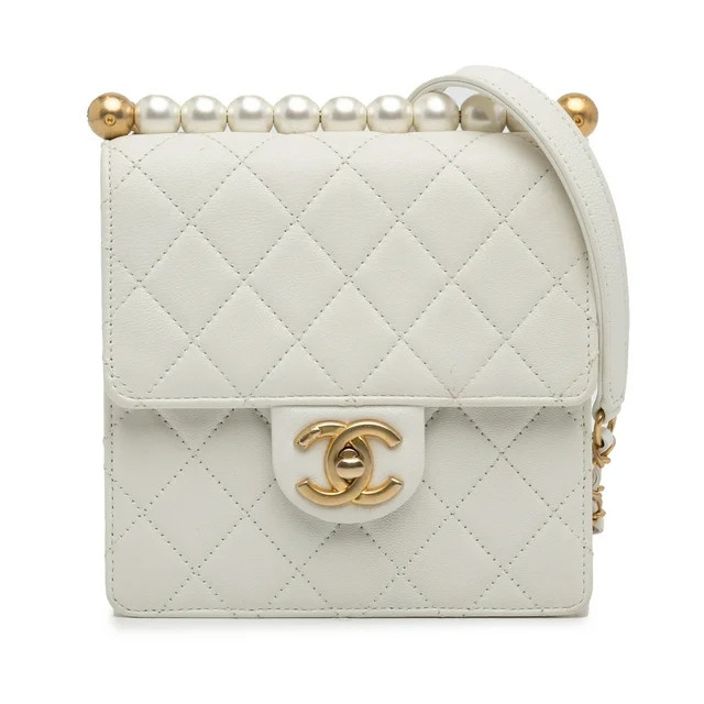 Authenticated Chanel Small Lambskin Chic Pearls Flap Leather White Crossbody Bag Unisex (Good) - ... | Walmart (US)