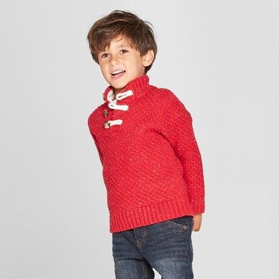 Toddler Boys' Long Sleeve Mock Neck Toggle Sweater - Cat & Jack™ Red | Target