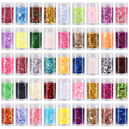 Chunky Fine Mixed Glitter,Set of 45 Colors,Holographic Glitter for Epoxy Resin DIY Craft,Nail Art,Face Eye Hair Make up,Iridescent Flake Chunky Sequin for Slime Jewelry Tumbler Making | Amazon (US)