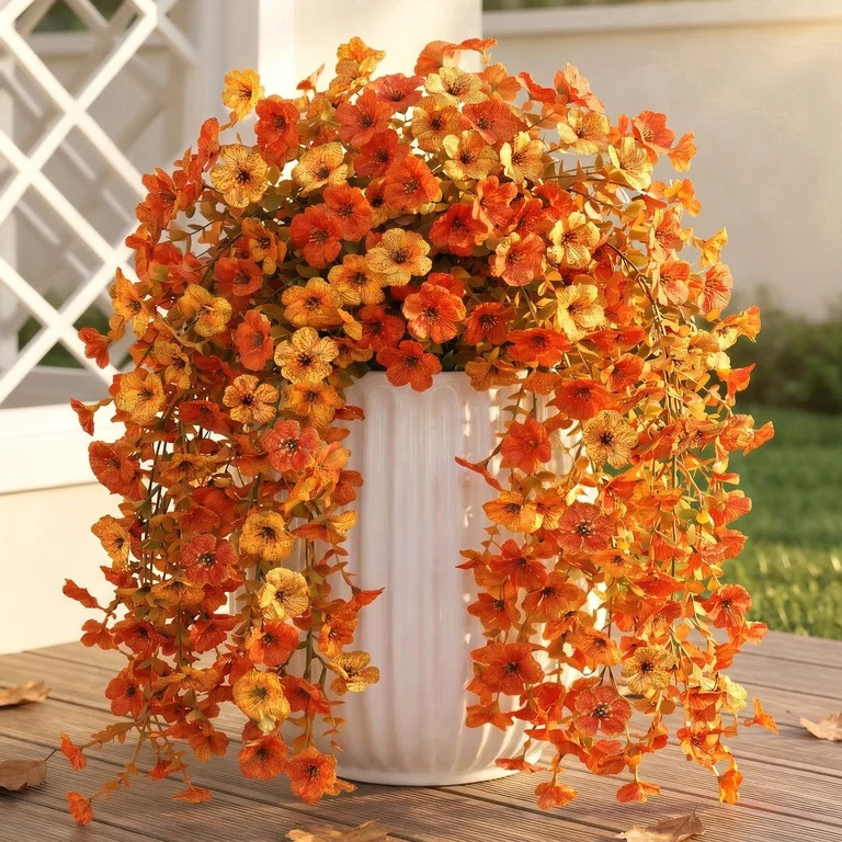 Scidweet Fall Artificial Flowers Outdoors, 2 Pcs Autumn Fake Hanging Flowers Faux Silk Mums Flowe... | Walmart (US)