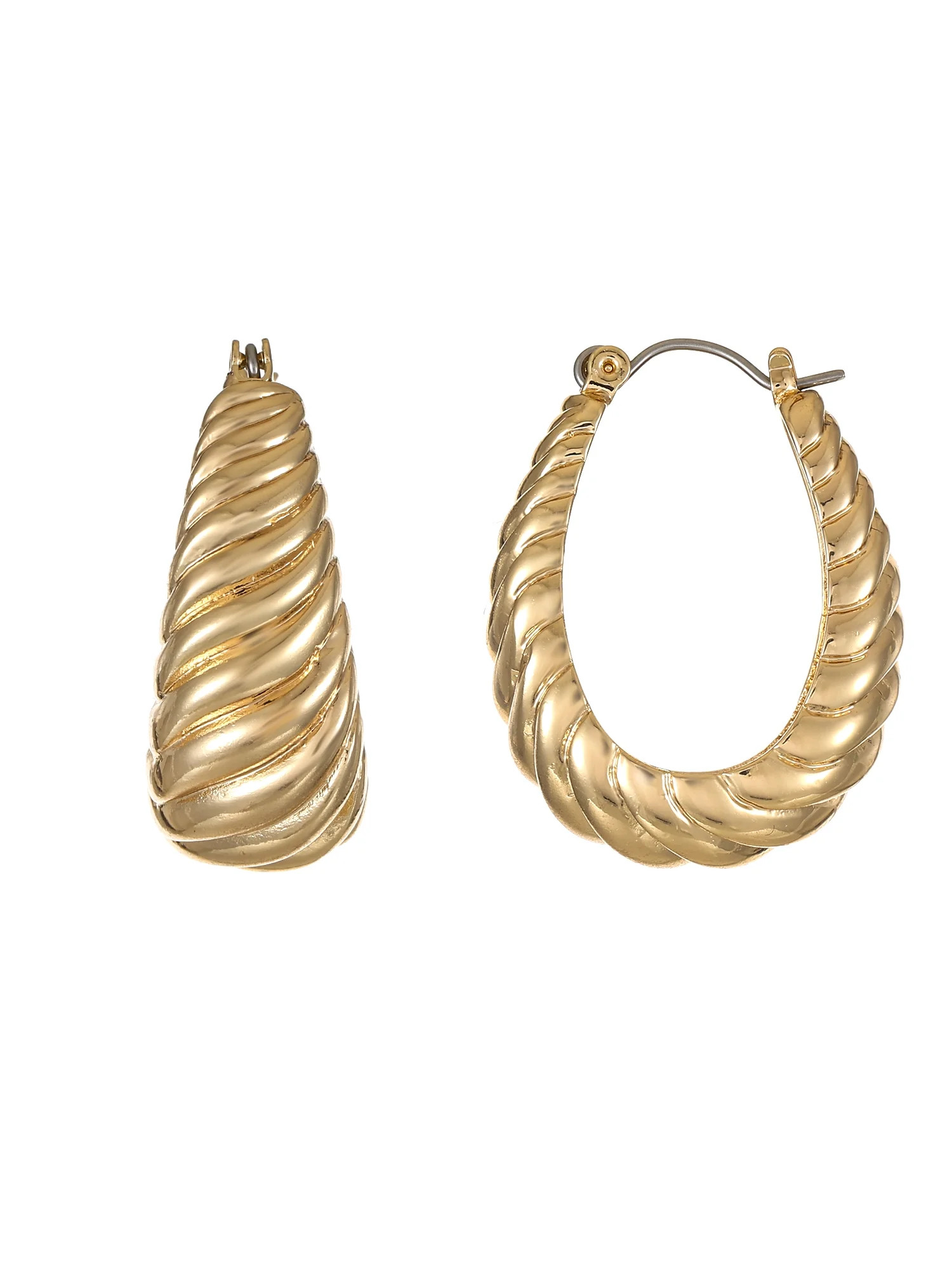 Time and Tru Goldtone Ribbed Texture Snap Hoop Earring, 1 Pair | Walmart (US)