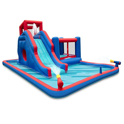 Sunny & Fun 2-in-1 Bounce & Blast Inflatable Water Slide Park – Heavy-Duty for Outdoor Fun - Climbing Wall, Slide, Bouncer & Splash Pool – Easy to Set Up, Included Air Pump & Carrying Case | Amazon (US)