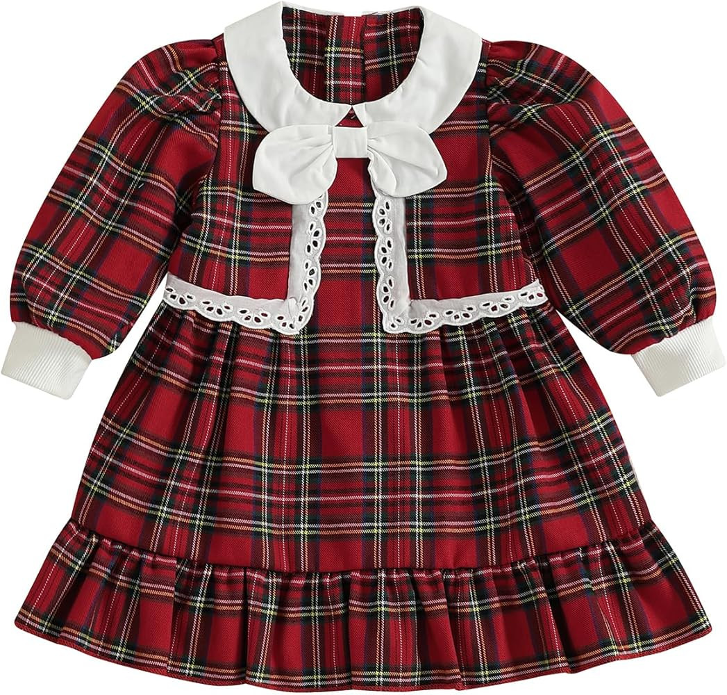 Kuriozud Toddler Baby Girl Plaid Dress Cute Party Dress for Christmas | Amazon (US)