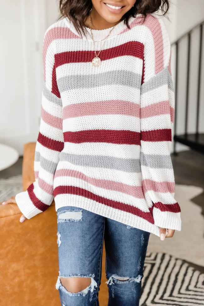True Love's Kiss Striped Sweater Mauve | The Pink Lily Boutique