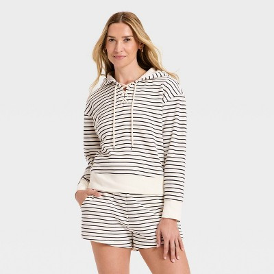 Women's Lace Up Hoodie Pullover Sweatshirt - Universal Thread™ Navy Blue Striped S | Target