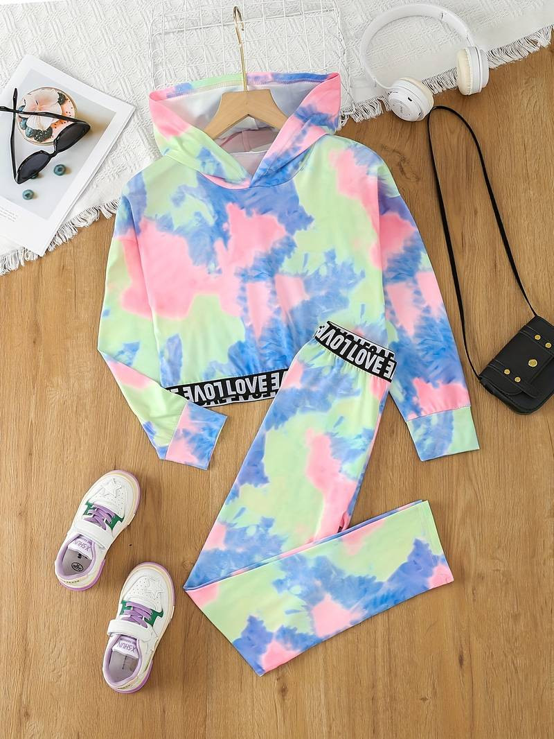 Girl's Tie Dye 2pcs, Hoodie & Sweatpants Set, LOVE Print Long Sleeve Top, Casual Outfits, Kids Cl... | Temu Affiliate Program