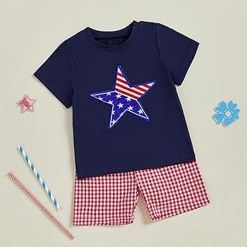 Kayotuas Fourth Of July Toddler Boy Outfit Baby American Flag Clothes Patriotic Shirt Striped Gin... | Amazon (US)