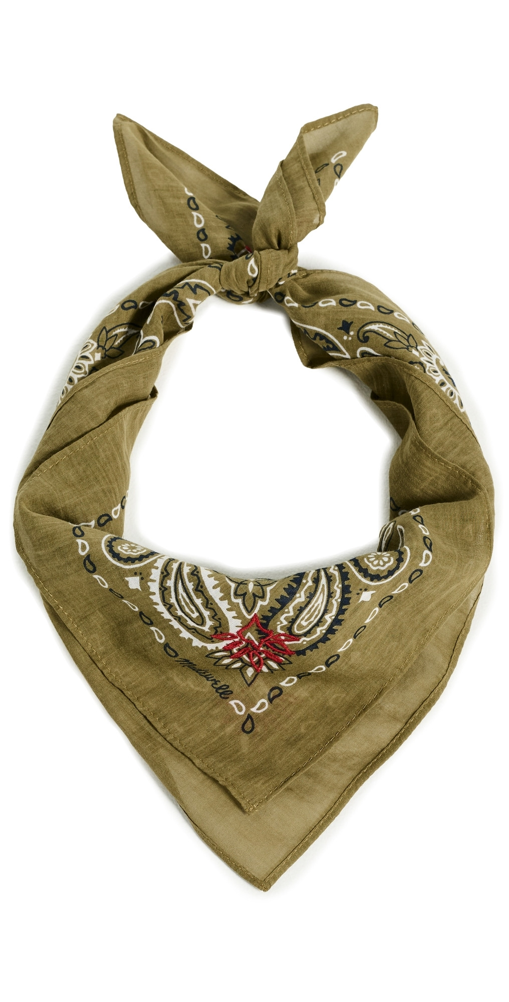 Madewell Embroidered Cotton Bandana Bien Fait Aged Olive One Size | Shopbop