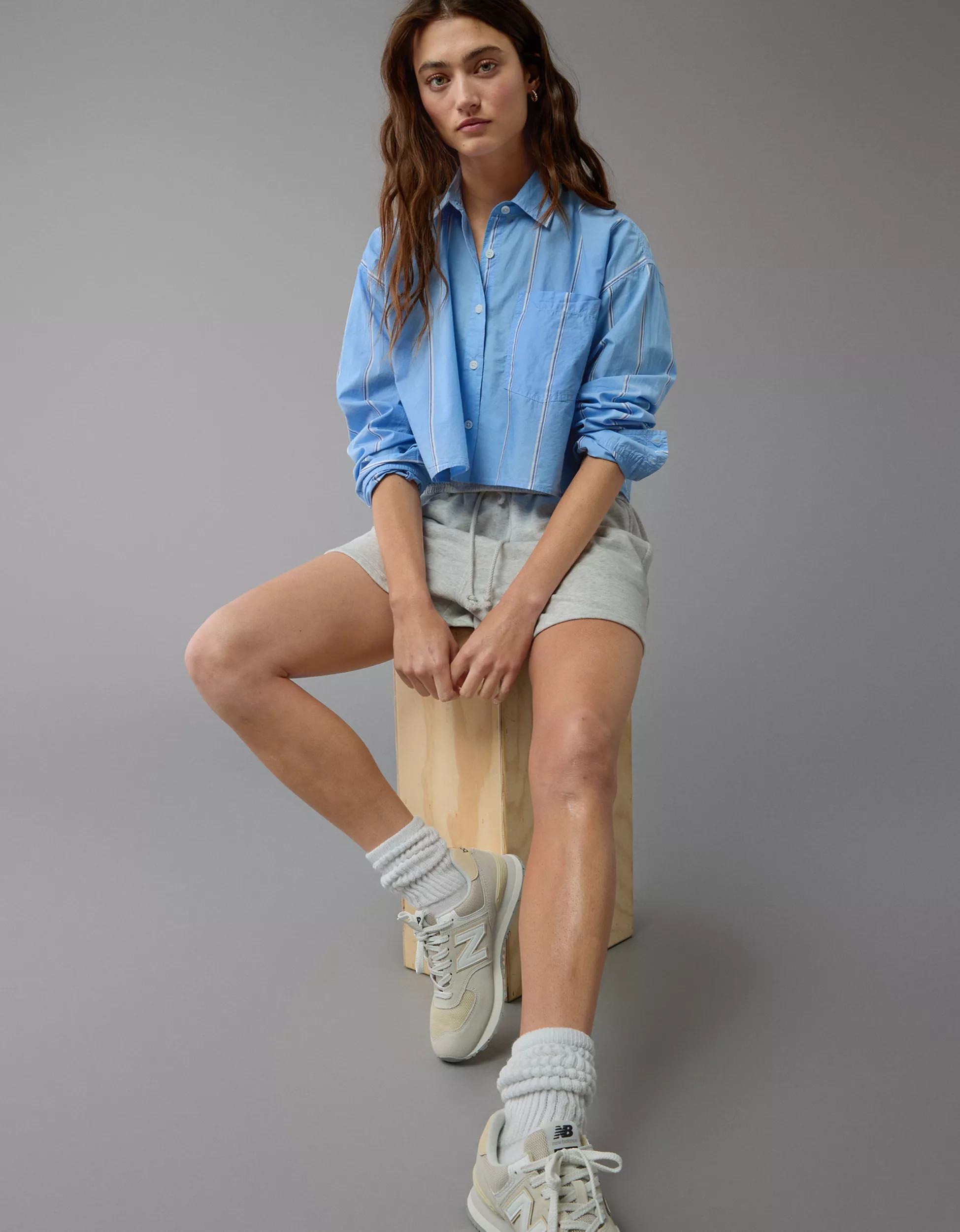 AE Cropped Perfect Button-Up Shirt | American Eagle Outfitters (US & CA)