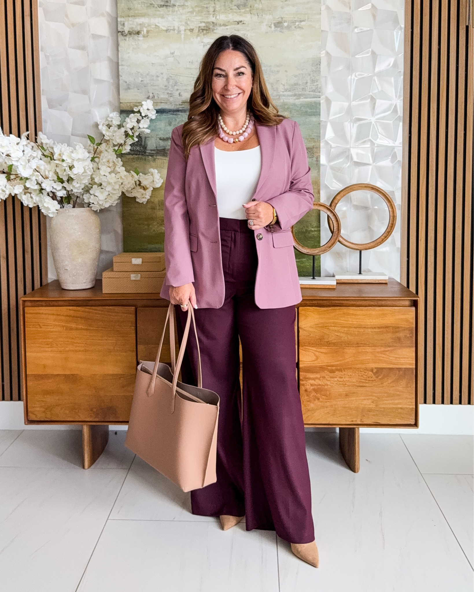 Ann Taylor has done it with the Burgundy and pink pairing.  I love a pop of color headed into fall and this combo delivers luxe rich tones to bring in some colorful warmth into your workwear.  📏Wearing Jacket L, Tank, Pants, 12 

 #LTKOver40 #LTKMidsize #LTKWorkwear