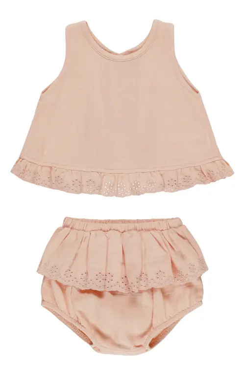 QUINCY MAE Ruffle Organic Cotton Tulip Tank & Bloomers Set in Melon at Nordstrom, Size 18-24M | Nordstrom
